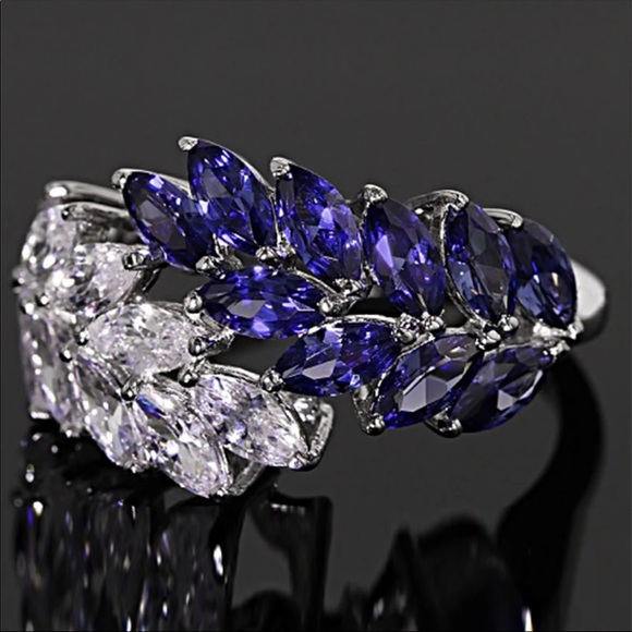 New 925 Silver White Purple Zircon Leaf Cut Ring - Picture 2 of 5